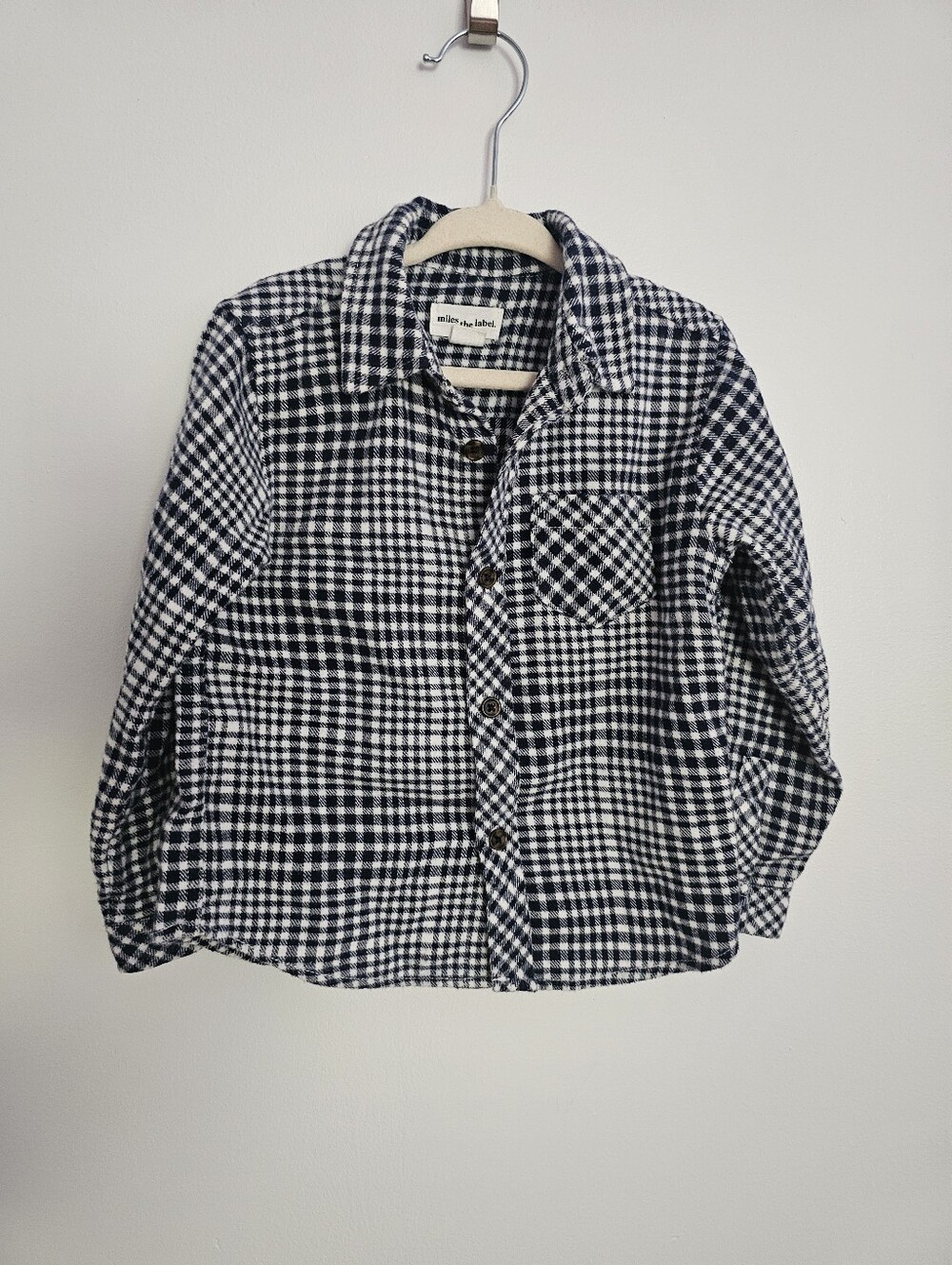 🧸2/20$ Miles The Label Navy Checkered Plaid Flannel Kids Button Down Shirt 24M